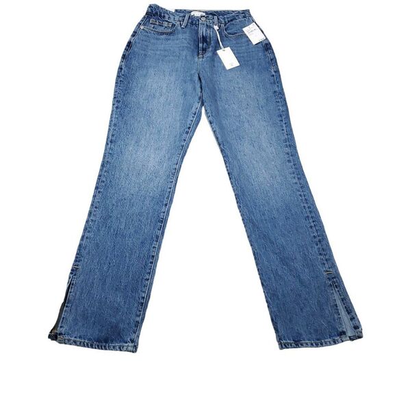 Good American Good Boy Jeans High Rise Split Hem Blue941 Women's Size 4 27 - Picture 1 of 11